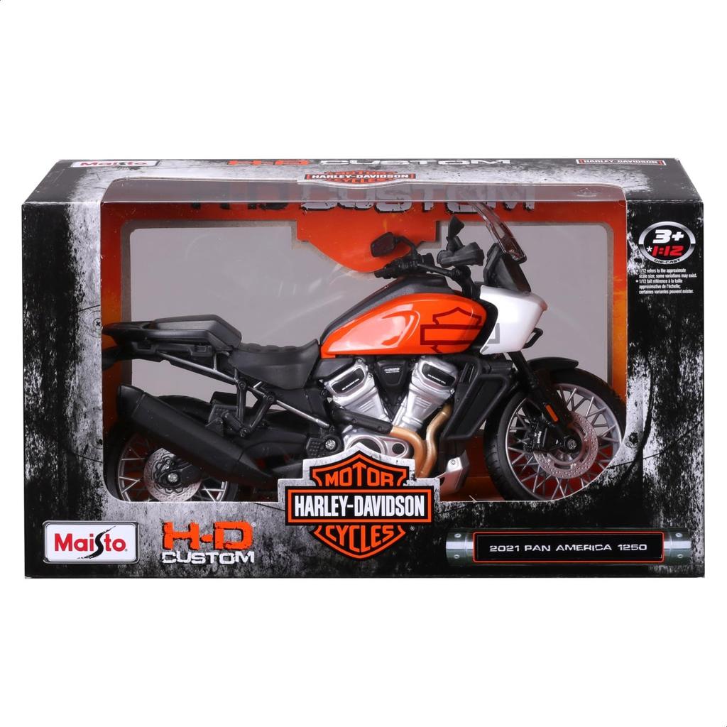 Maisto 1/12 Scale Harley-Davidson 2021 Pan America 1250 Orange/White / Diecast Model Car, Motorcycle, Fully Assembled, 32338