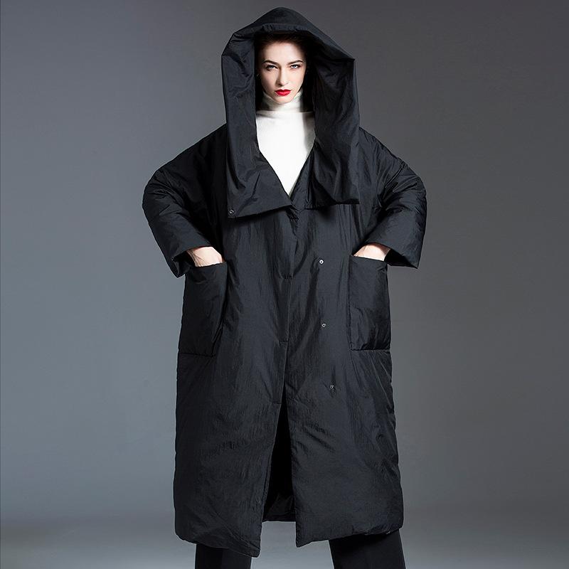 Women's 2024 Knee-Length Hooded Down Jacket - Korean Style, Thick, 90% White Duck Down
