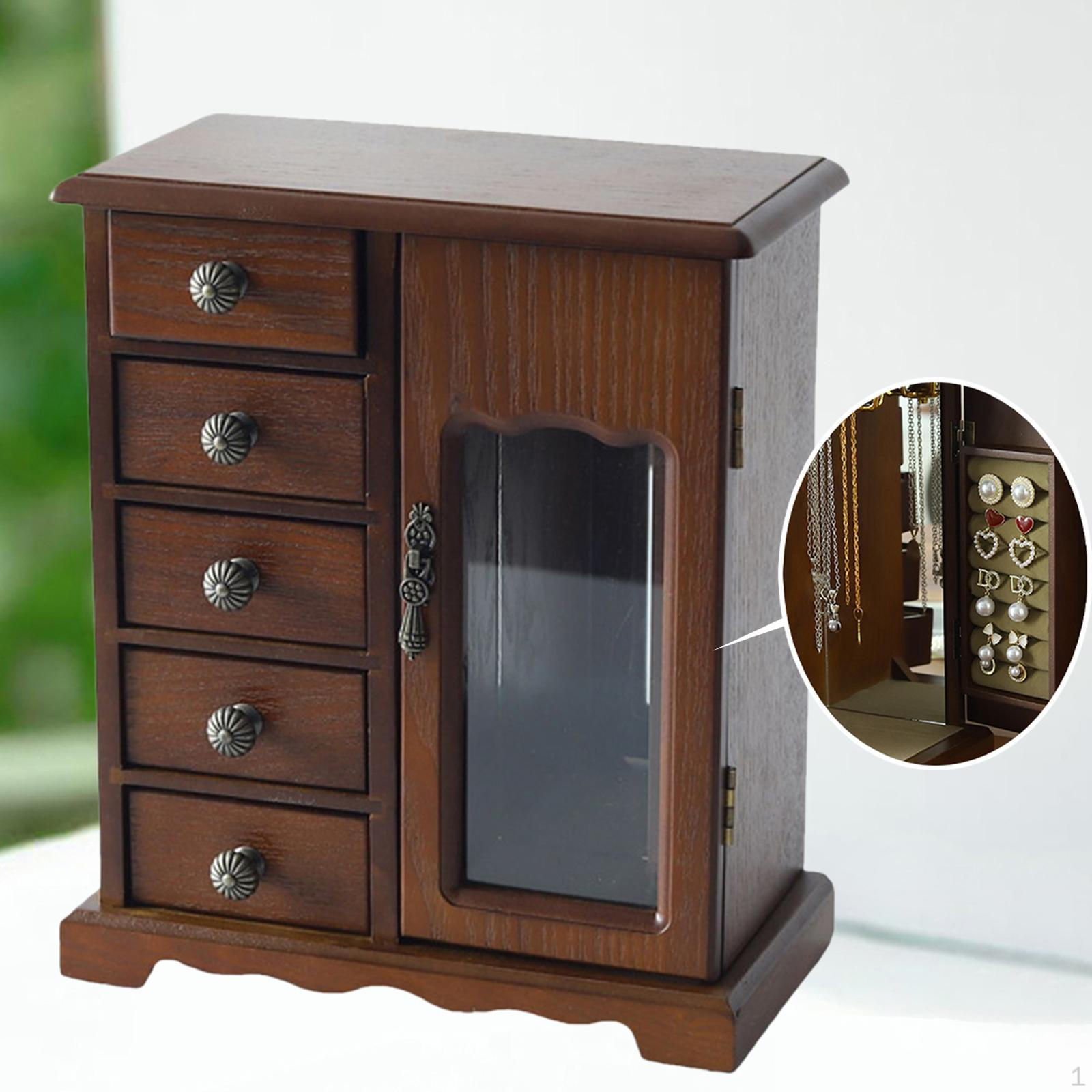 

Шкатулка для ювелирных изделий, 5-уровневый контейнер из дерева, многофункциональный органайзер для хранения темно-коричневого