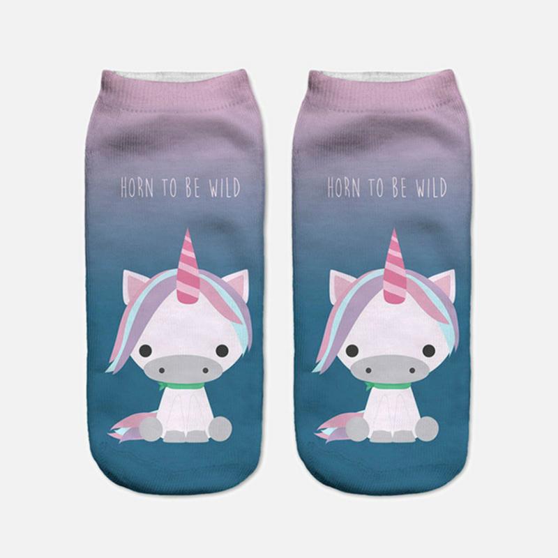 Harajuku 3D Print Unicorn Women Kawaii Ankle Licorne Chaussette Femme Calcetines Mujer Cute Art Socks Unisex
