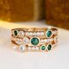 Round Stone Green Zircon Three Layers Rings For Women Vintage Gold Color Engagement Ring Wedding Jewelry Bridal Versatile Gifts