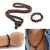 Classic Natural Wood Beads Crucifix Pendant Necklace for Men Women Religious Rosary Jewelry Handmade Prayer Accessories