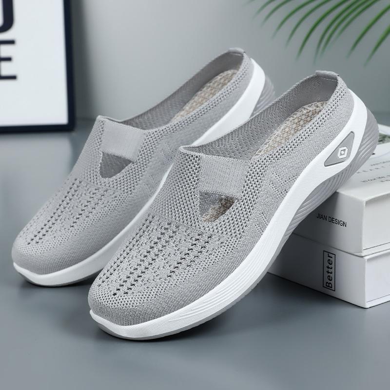 Shoes Women's Shoes Versatile Casual Shoes Breathable Bag Head Half Drag One Pedal Lazy Shoes Mesh Flying Woven Shoes Soft Sole Single Shoes