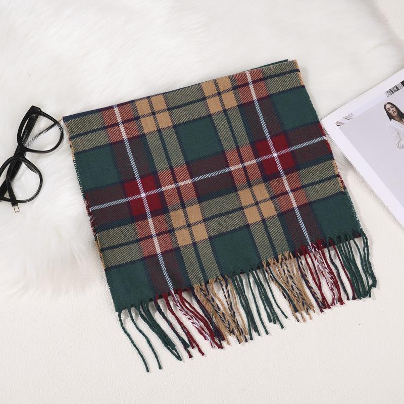 Stylish British Plaid Cashmere-Feel Scarf for Men & Children - Autumn/Winter Warm Shawl & Snood