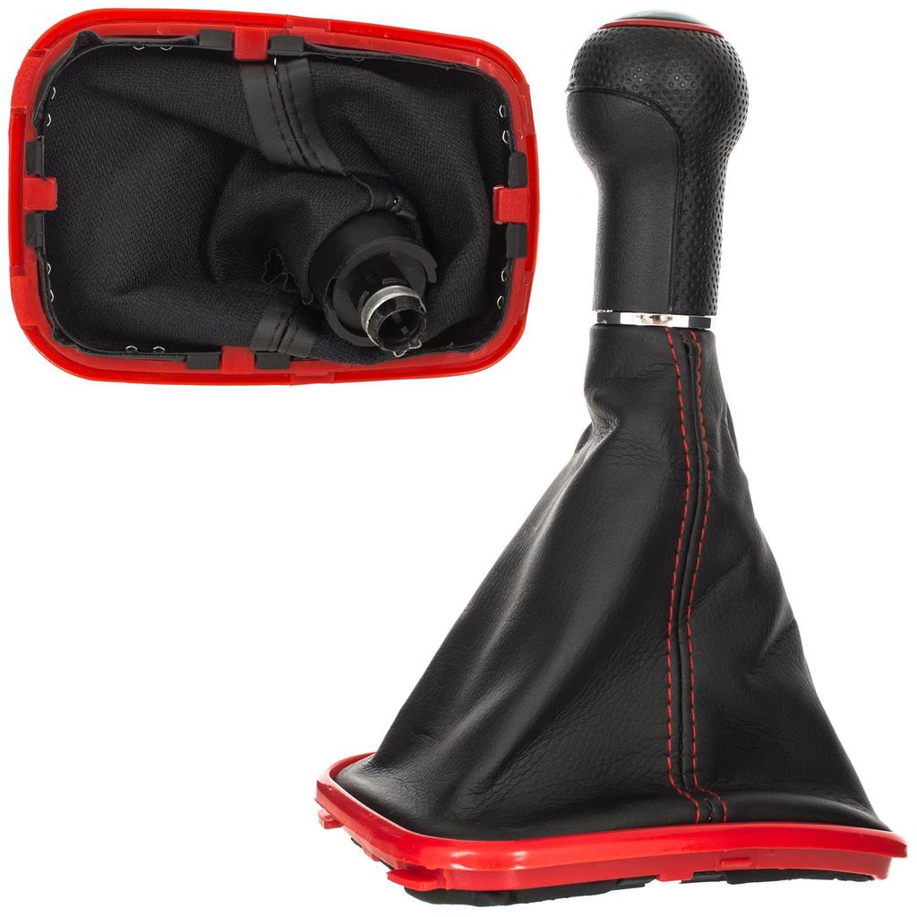VW Golf IV 97-06 Shift Knob with Leather Gaitor and Red Frame