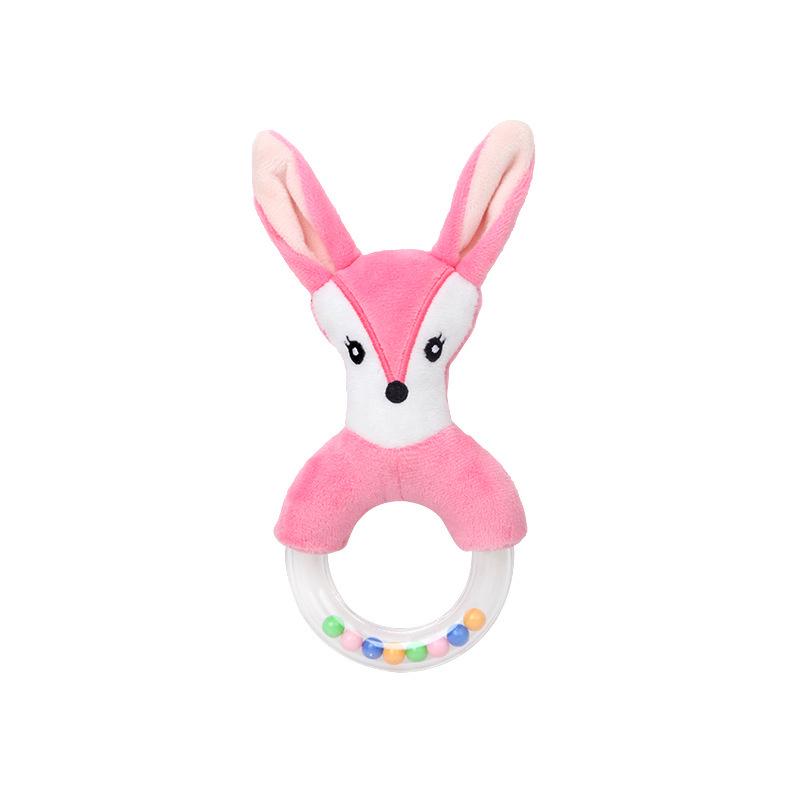 BBSKY Baby Plush Animal Rattle Toy with Colorful Beads and Round Handle