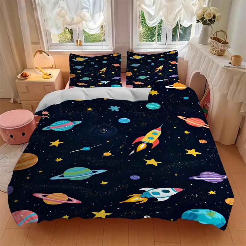 3pcs bedding set Space Adventure Includes 1 Comforter + 2 Pillowcases, Without Pillow Inserts, Soft Comfortable,Bedding Set,a0909041