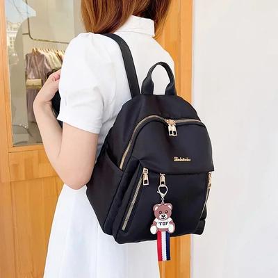 Women's Waterproof Nylon Zipper Backpack Multifunctional Traveler Large Capacity Solid Color New
