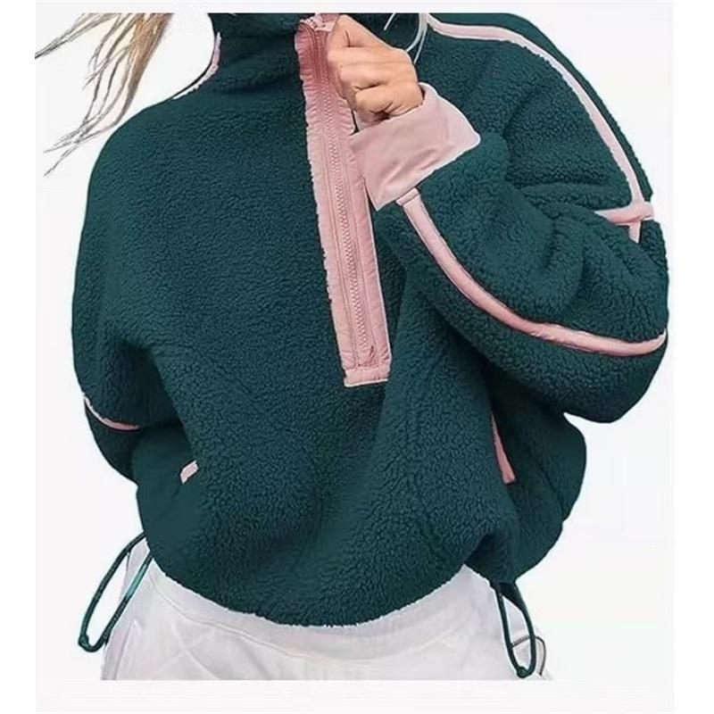 Women's Color Block Striped Half Zip Polo Sweatshirt Loose Long Sleeve Casual Pullover Top