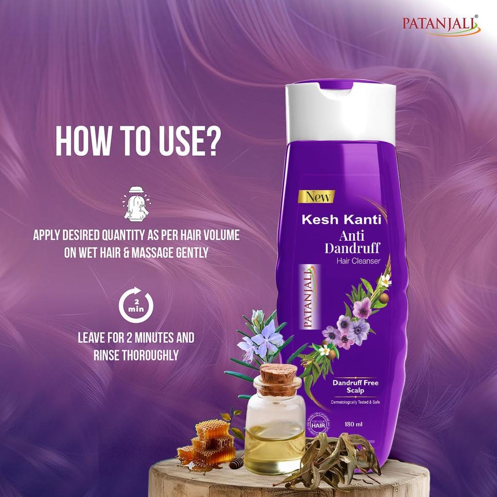 Patanjali Kesh Kanti Anti Dandruff Hair Cleanser 180 Ml Herbal Shampoo For Clean Scalp Smooth Shiny Hair All Types