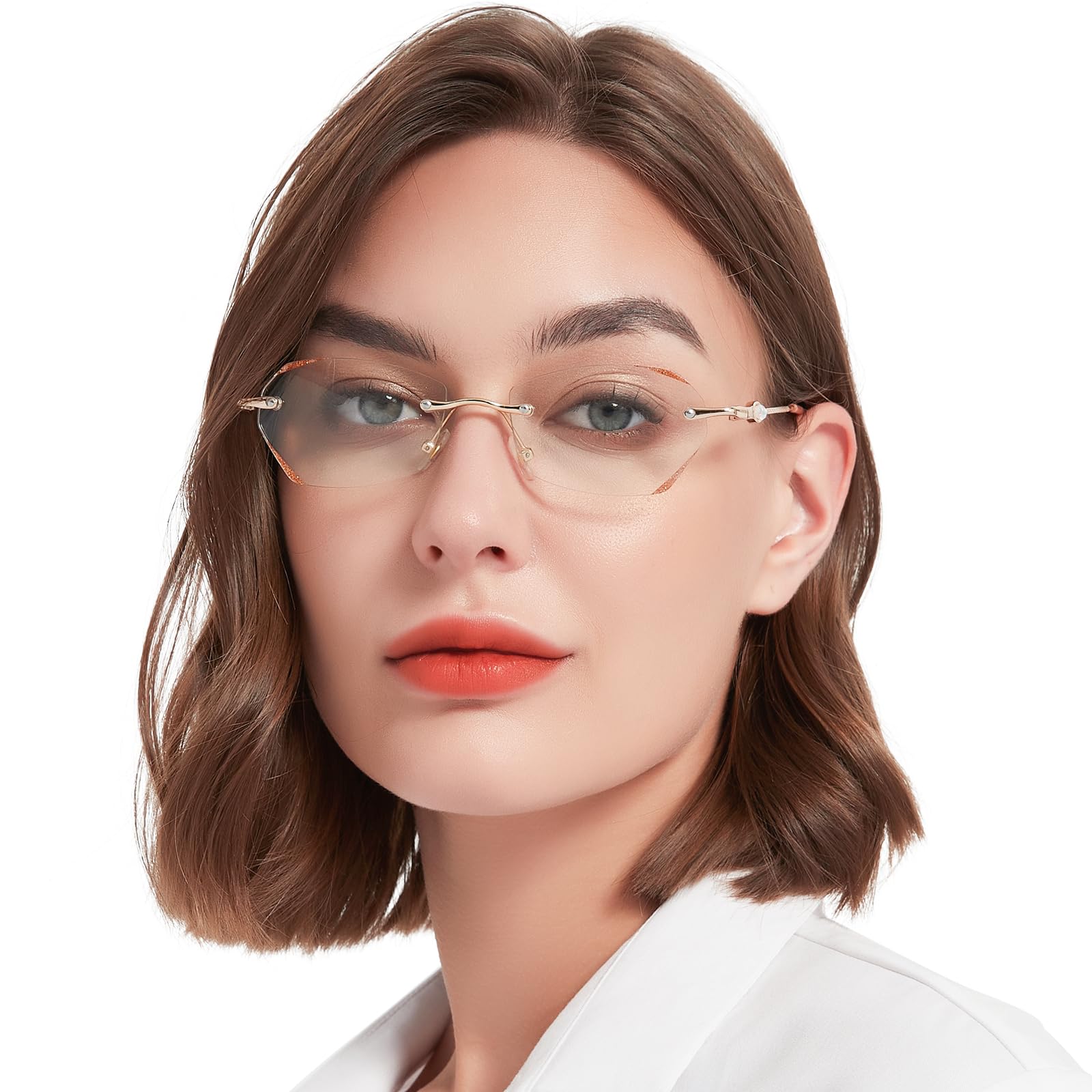 

OCCI CHIARI Blue Light Blocking Glasses for UV400 Clear Lenses for Computer Blue Light Gold Women, Frameless, Lightweight, Non-Prescription,