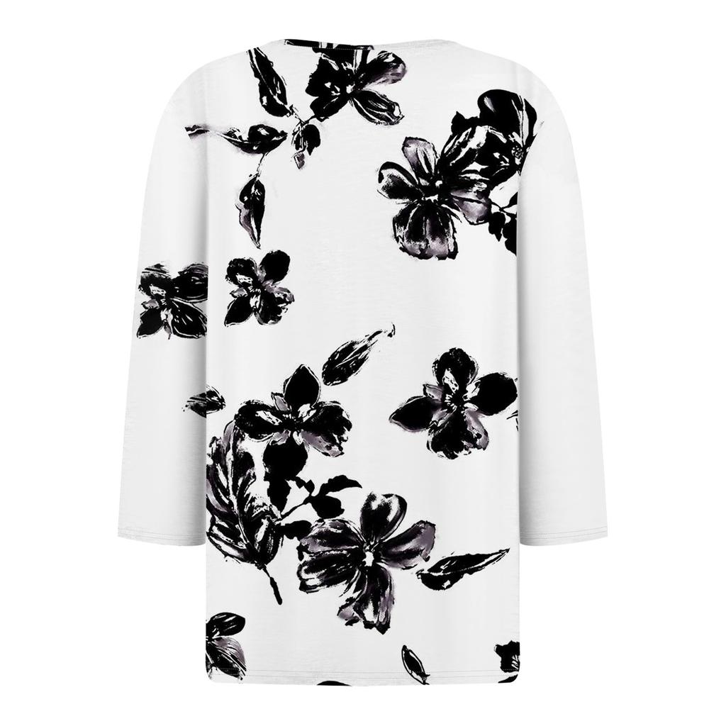 Damenmode, lässig, bedrucktes Muster, Dreiviertelärmel, V-Ausschnitt, Damenoberteil