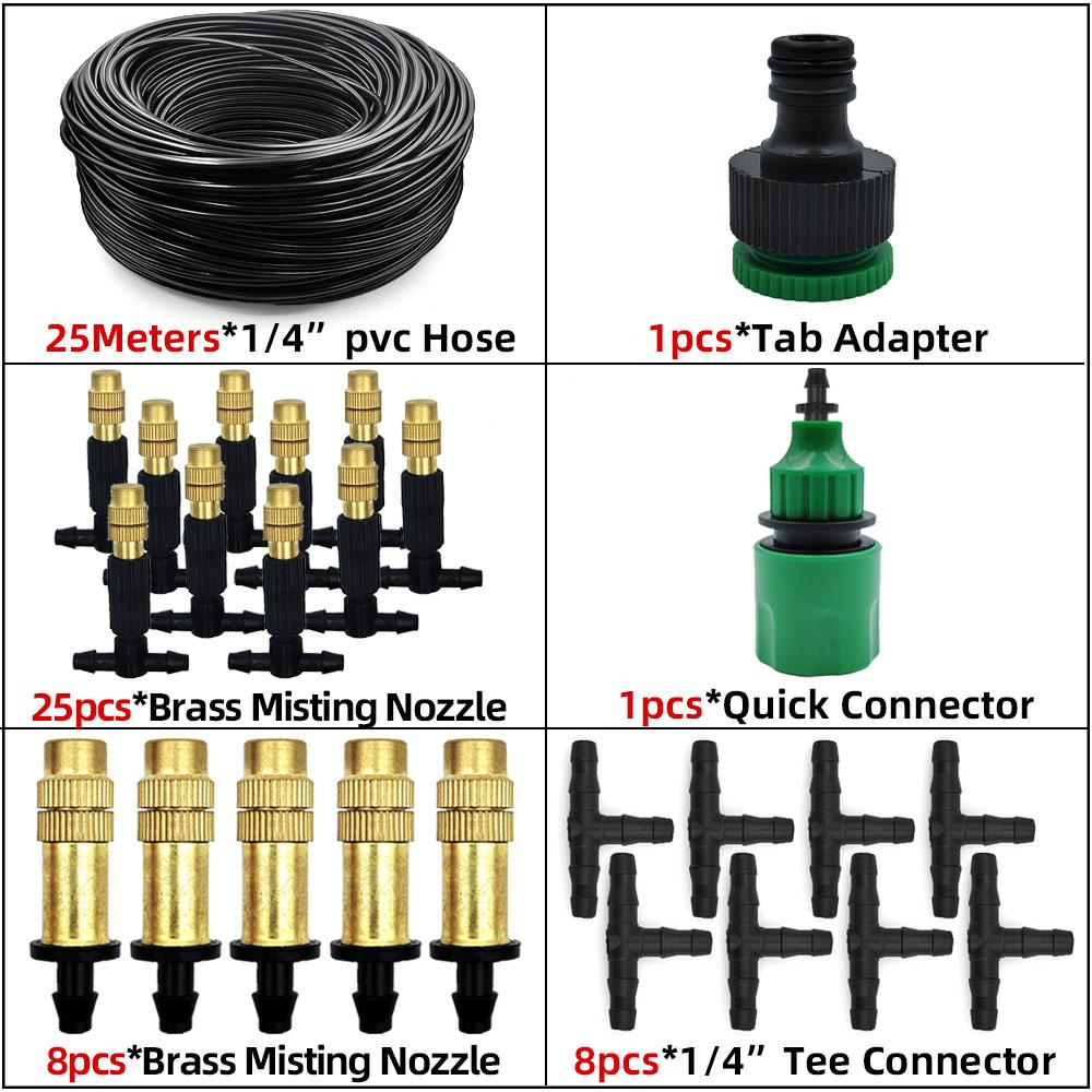 

15M - 30M Outdoor Misting Cooling System with 1/4 Brass Atomizer Nozzles - 4/7mm Hose, Ideal for Patio & Greenhouse Irrigation
