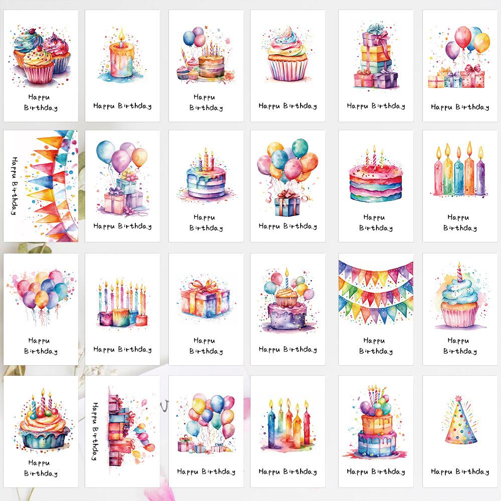 24pcs Cartoon Watercolor Greeting Cards with Envelopes, Handmade Birthday Party Invitations
