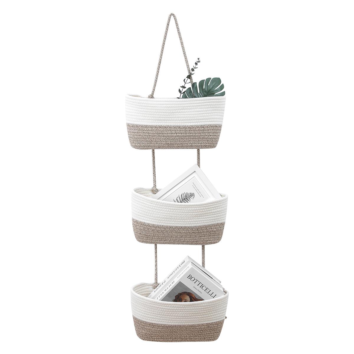 

AB-034 Cotton Rope 3-layer Storage Basket Wall-mounted Door Hanging Storage Basket Grass Yellow