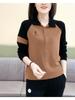 Loose Color Block Patchwork Turn-Down Collar Plus Size Sweatshirt for Moms