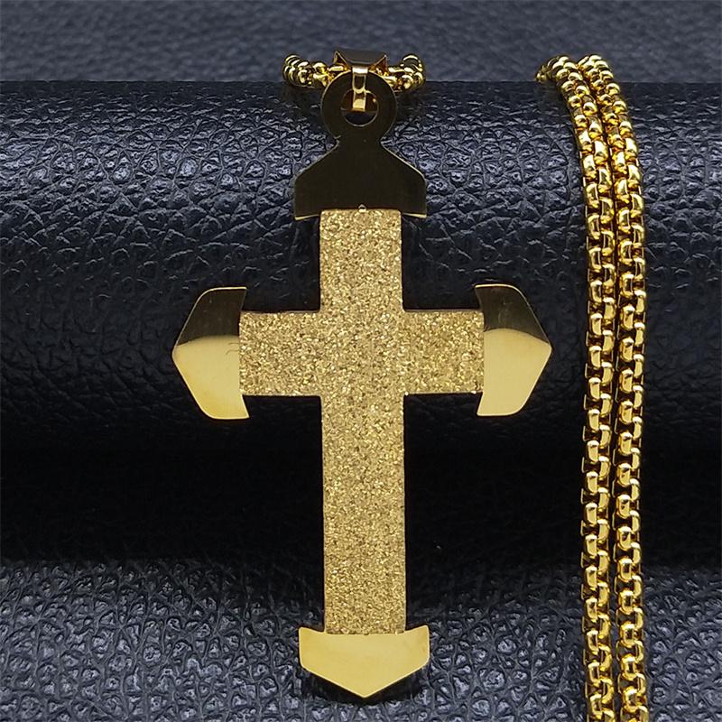 Catholicism Cross Stainless Steel Necklace Men Gold Color Chain Necklaces Anniversary Birthday Gift Jewerly corrente masculina
