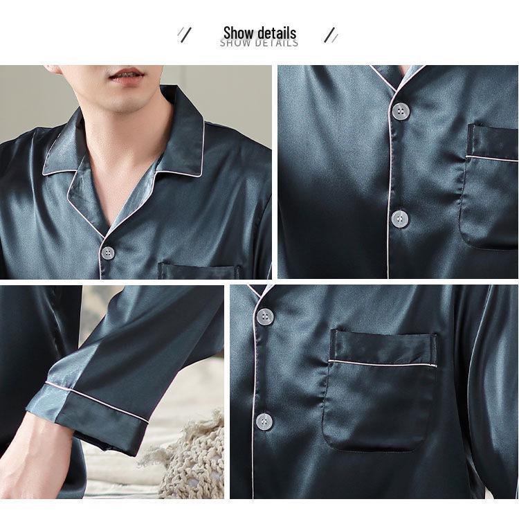 Han Yatong Silk Couple Pajamas Set: Autumn Long Sleeve Cardigan Homewear