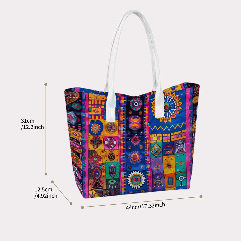 Bohemian Tote Bag Colorful Ethnic Pattern Large Capacity Shoulder Bag for Daily Shopping Travel Street Style Fashion Handbag
