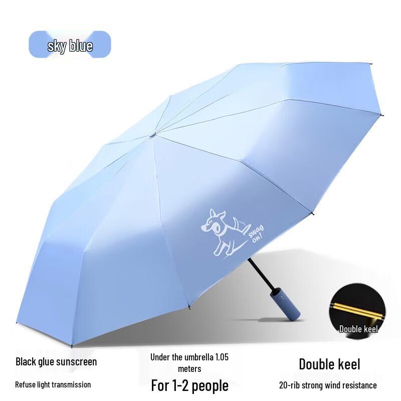 Red Leaf Happy Dog Automatic Triple Fold Umbrella