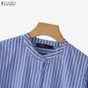 ZANZEA Women Casual Round Neck 3/4 Sleeve Loose Stripe Blouse