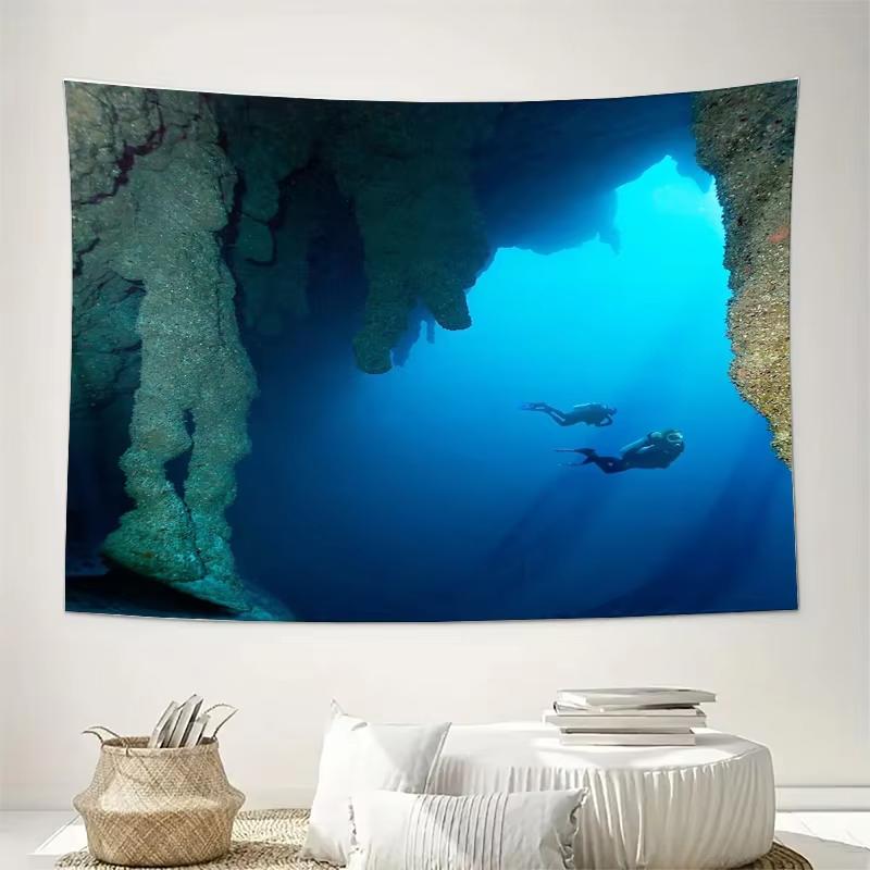 Ocean Adventure Gift Tapestry Deep Sea Diver Design for Nautical Fan Room Decor Present