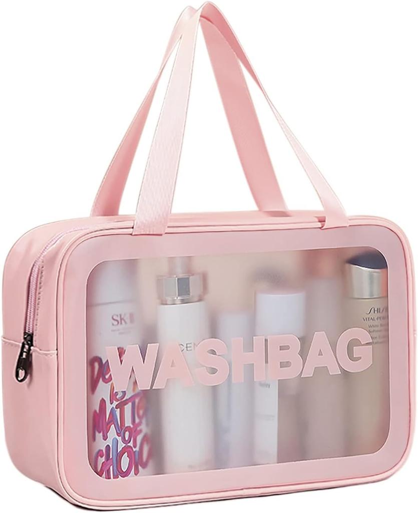 Dubbele transparante PU make-uptas met scheiding voor nat en droog, draagbare waszak, cosmetica opbergtas, reis-, fitness-, zwembenodigdheden