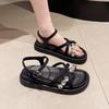 French Rhinestone Sandals Women's Summer 2025 New Fashion Versatile Platform Roman Beach Casual Sandals