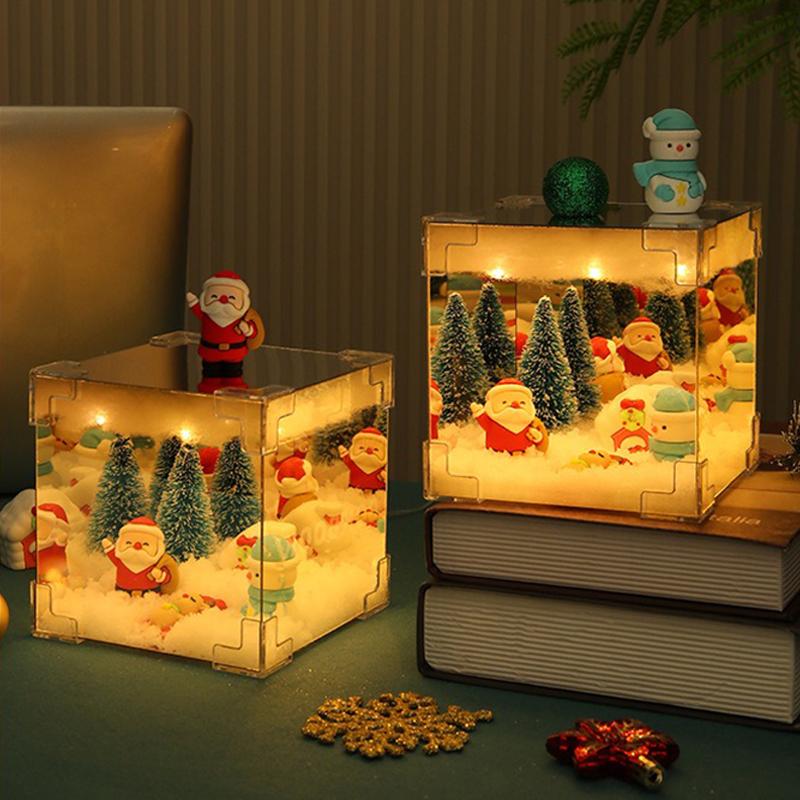 DIY Santa Claus Night Light Cube Design Domácí Vánoční výzdoba sněhové scény Elegantní vánoční světelné dekorace pro slavnosti
