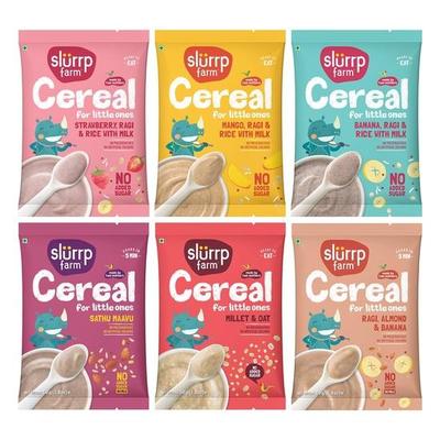 Slurrp Farm Sans Sucre Ajouté, Sans Sel Céréales Multigrains Pack d'Essai Combo | Bienfaits des Millets - Ragi, Jowar, Avoine | Fruits Réels, 300g (50g*6)