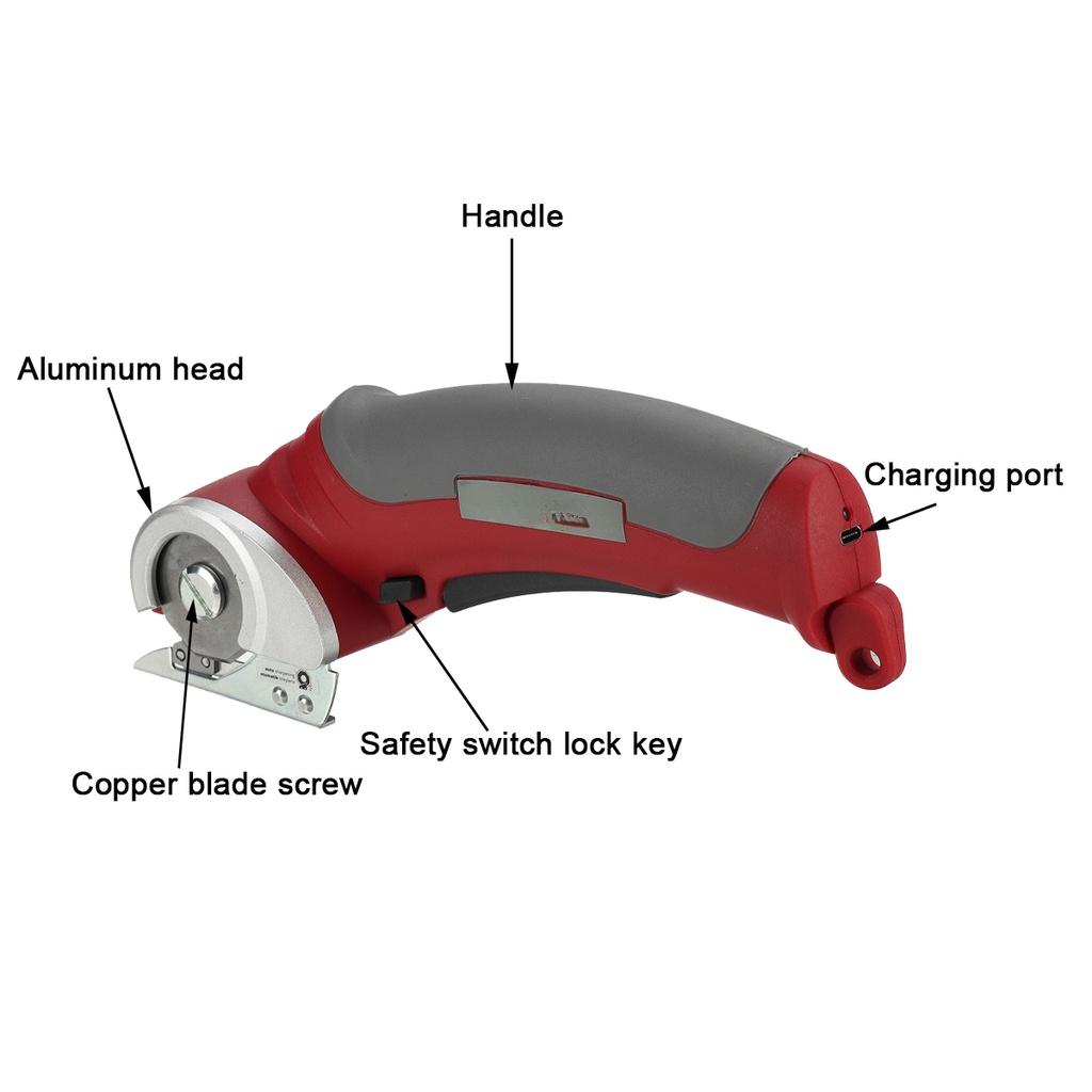 2000mAh Electric Scissors Shear Cloth Cutter Fabric Cutting Machine Kit Cutting Tool Portable Cordless Electric Round Scissors Red New