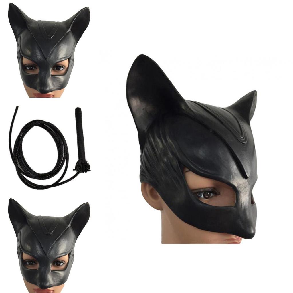 Black Cat Woman Mask And Whip Set For Halloween Costume Party Fun And Role Play