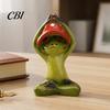 Dekorative Pilzstatue Yoga-Frosch-Figur, Kreative Harzstatue, Niedliche Sitzende Lustige Schreibtischdekorationen Grünes Ornament für Zuhause Büro Regal