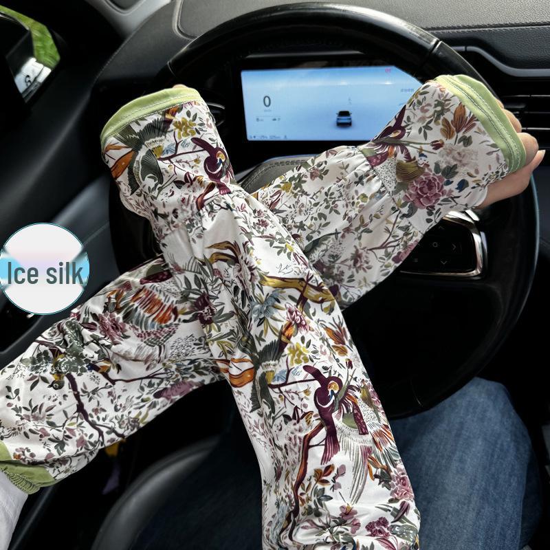 Ice Silk Sun Protection Sleeves with Finger Gloves - UV Protection, Breathable, Loose Fit for Men & Women