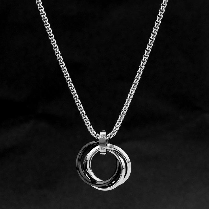 Long Chain Around The Neck Crystal Black Blue Ring Buckle Charm Pendant Necklace Stainless Steel Necklaces For Women Men Jewelry