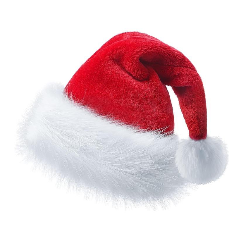 6pcs/set  Red Flannel Santa Hat Costume Set with White Beard Glasses Gloves Christmas Party Outfit Xmas Decoration Gift