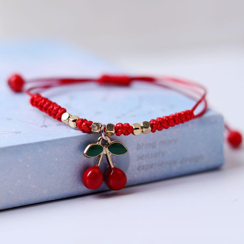 Strawberry Cherry Pendant Lucky Red Rope Braided Bracelet  Year Christmas Birthday Party Gift Fruit Accessory Bracelet