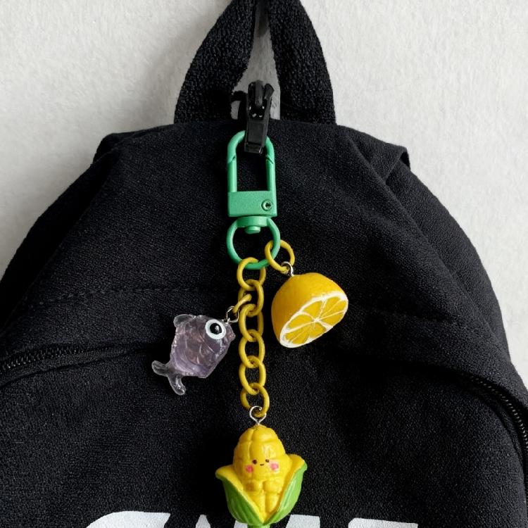 Colorful Lemon Corn Fish Keyring Pendant Key Chain Stylish Ornament For Travel Luggage Label Bags Resin Craft