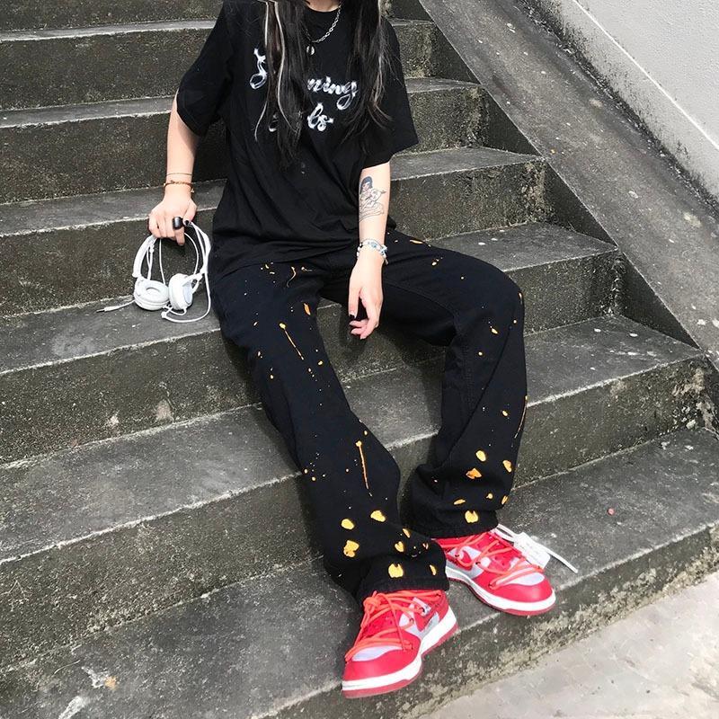 Pantaloni largi pentru femei High Street, blugi cu picior drept, cu cerneală moale