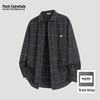 Mark Huafei Men's American Retro Plaid Long Sleeve Shirt
