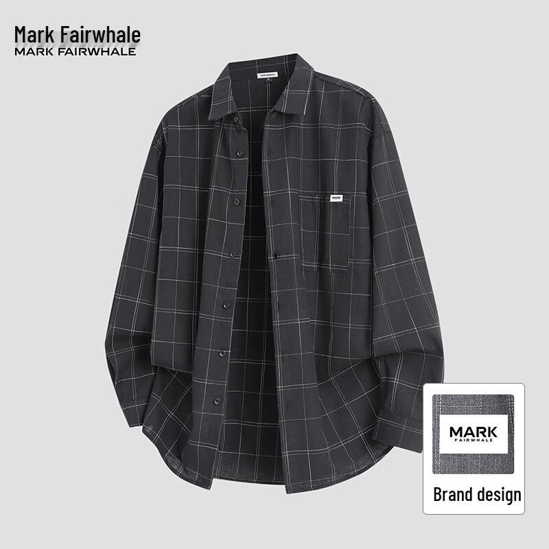 Mark Huafei Men's American Retro Plaid Long Sleeve Shirt
