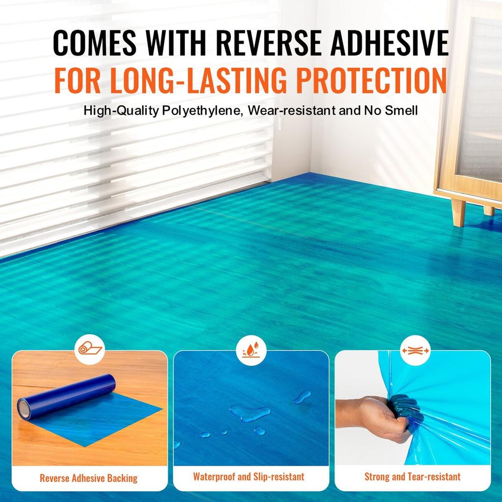 Floor Protection Film 24" X 200' Self Adhesive Car Mat Protector PE Blue