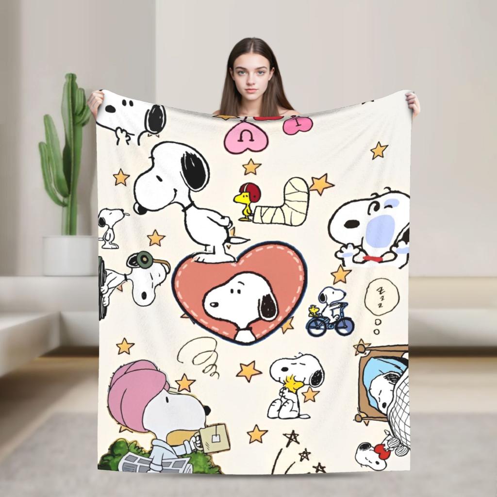 Snoopys Woodstock Velvet Throw Blanket Cartoon Blankets for Sofa Bedroom Super Warm Quilt,