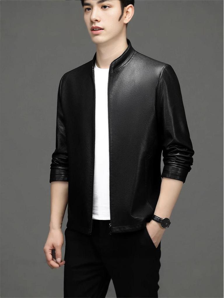 Herren Luxus Lammlederjacke - High-End Koreanischer Stil, Einfache Business Oberbekleidung in Schwarz