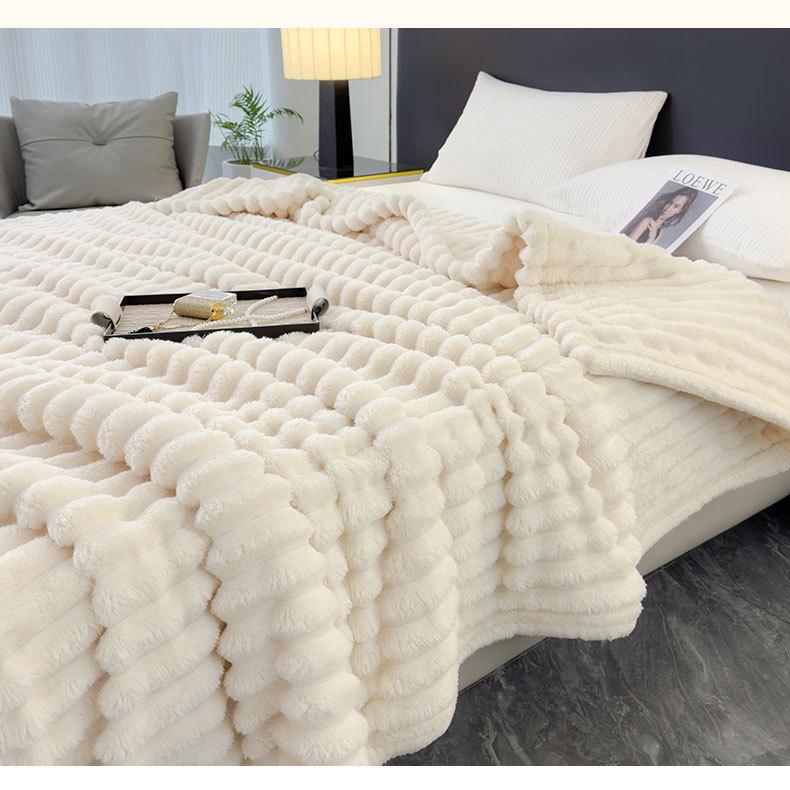 Nordic Style 4cm Rabbit Plush Drawstring Blanket for Sofa or Office