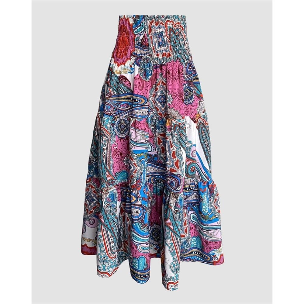Women's Summer Elastic Waist Loose Long Printed Skirt