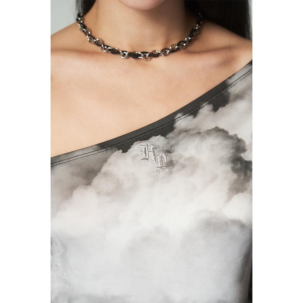 Hatu One Shoulder Cloud Dress Black