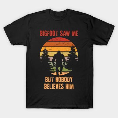 Men Black Print T-shirt Bigfoot Saw Me But Nobody Believes Him No-Cut Transfer Paper Print Cotton Tshirt