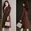 Half Turtleneck Knitted Dress for Women Solid Color Casual Knee-length Sweater Dress Mid-length Knitted Sweater for Autumn and Winter