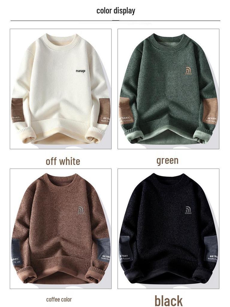 Men's Autumn-Winter Velvet Sweater: Thick Knit Base Layer for Teens